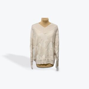 Tricot Chic Cream Textured V Neck Sweater Long Sleeve Made in Italy